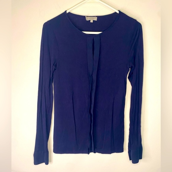 Hobbs Long Sleeve Blue Blouse With Pretty Trim Down the Front Size XS Preppy - Picture 1 of 10